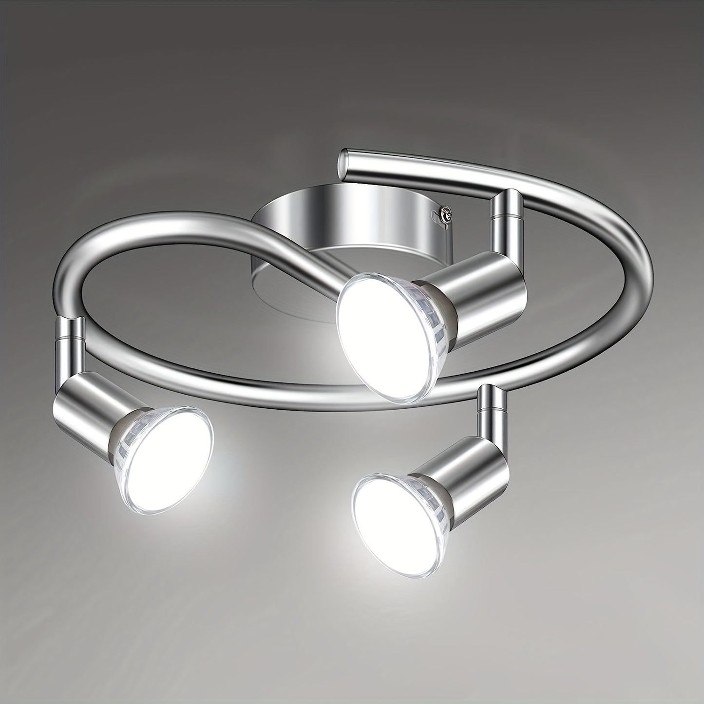 LED-taklampa, rund och roterbar, 3-vägs modern taklampa, lämplig för 3 glödlampor, med 3 GU10 glödlampor, 5000k