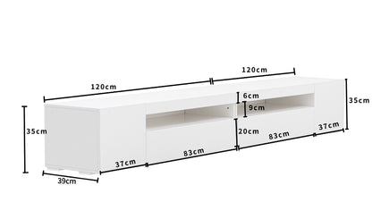 Vit  TV-skåp, lskåp  LED-belysning, 240cm (blank panel, ej högblank)