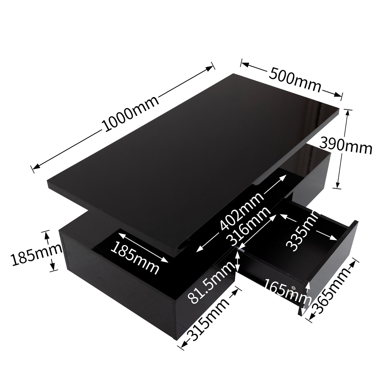 Soffbord, bord med lådor, sidobord   Med LED-ljus