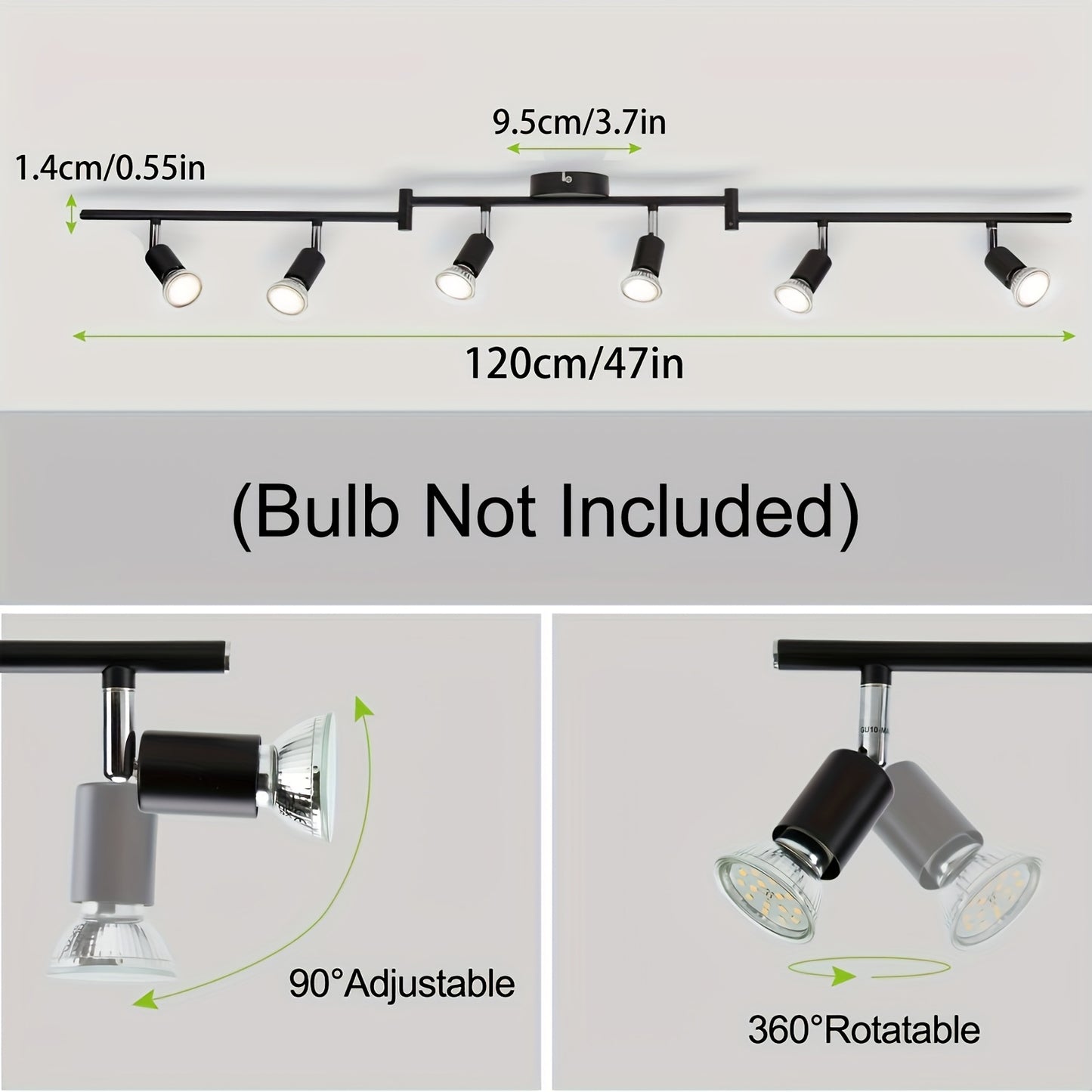 1st LED takspotlight svart, 6 lampor, justerbar spotlight för bar, vardagsrum, kök, modern taklampa, metall, 82Ra (glödlampa ingår ej)