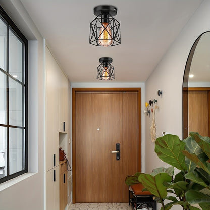 1st semi infälld taklampa, E26 E27 Vintage svart industriell taklampa för veranda kök Bondgårdsbelysning, glödlampor ingår inte