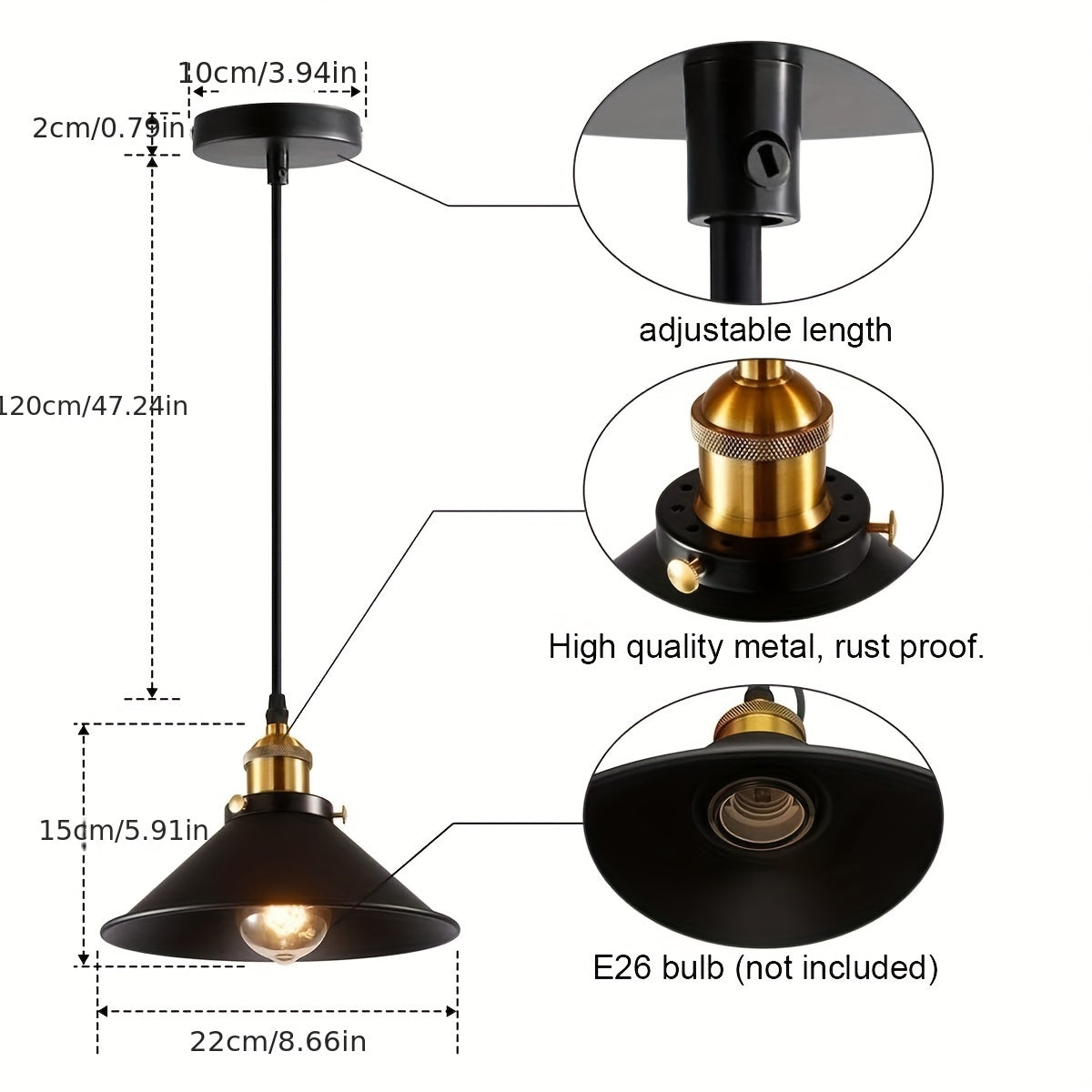3-delad uppsättning industriell taklampa, bas E26 E27 taklampa, kommer också med en skruvmejsel och elektrisk tejp som present (utan glödlampa)