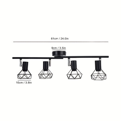 1st industriell 4-vägs taklampa, hängande halvinbäddad E14-sockel, svart metallbur 4 lampor, vardagsrum i sovrum, taklampa i matsal korridor, fast enhet (exklusive glödlampa)