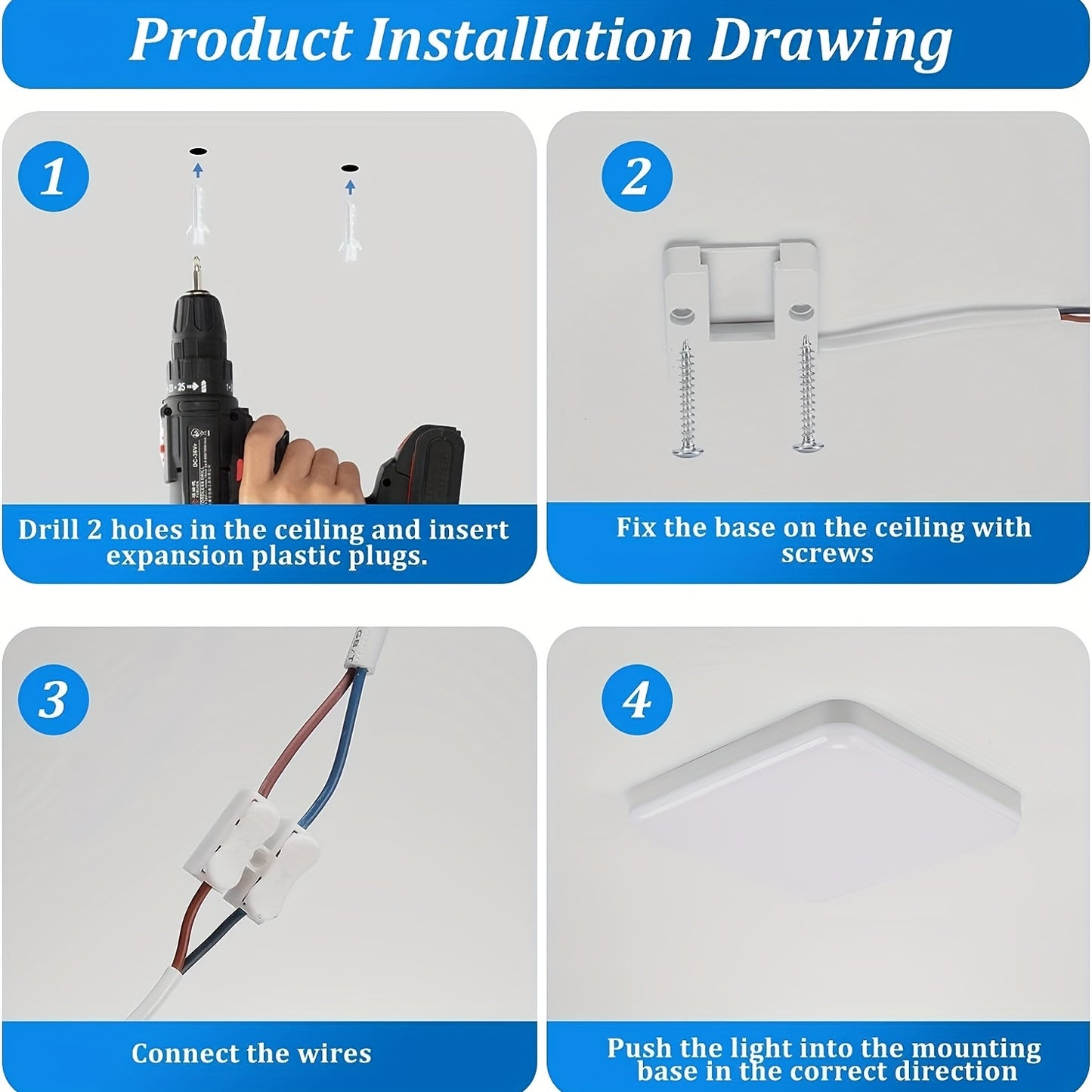 1st LED-taklampa, 30W Vattentät IP56 2400 LM Kallvit 6500 K Fyrkantig Taklampa, För Lounge, Badrum, Kontor, Veranda, Garage, Utomhus 25cm/9.8in