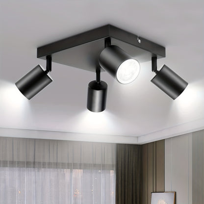 1 st takspotlight LED svart, takspotlight 4 lågor fyrkantig, metall LED taklampa svängbar, GU10 taklampa spot, modern spotlight takspotlight för kök, vardagsrum, sovrum