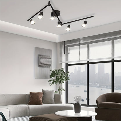 1st LED takspotlight svart, 6 lampor, justerbar spotlight för bar, vardagsrum, kök, modern taklampa, metall, 82Ra (glödlampa ingår ej)
