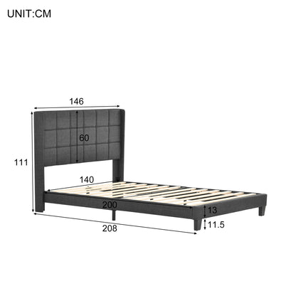 Säng  140x200 cm, i grått linne, mediumsäker (med vårmadrassen)