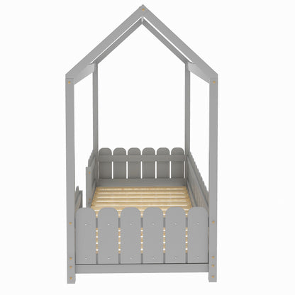 Säng,90x200 cm - Versatil trä barnsäng för pojkar och flickor - med höstskydd och lamell ram - grå (utan madrass)