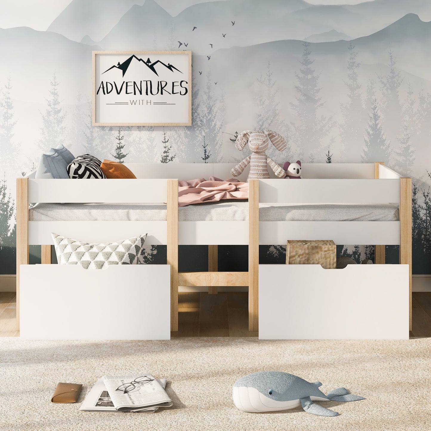 Säng barnsäng med låda  90x190 cm White & Oak