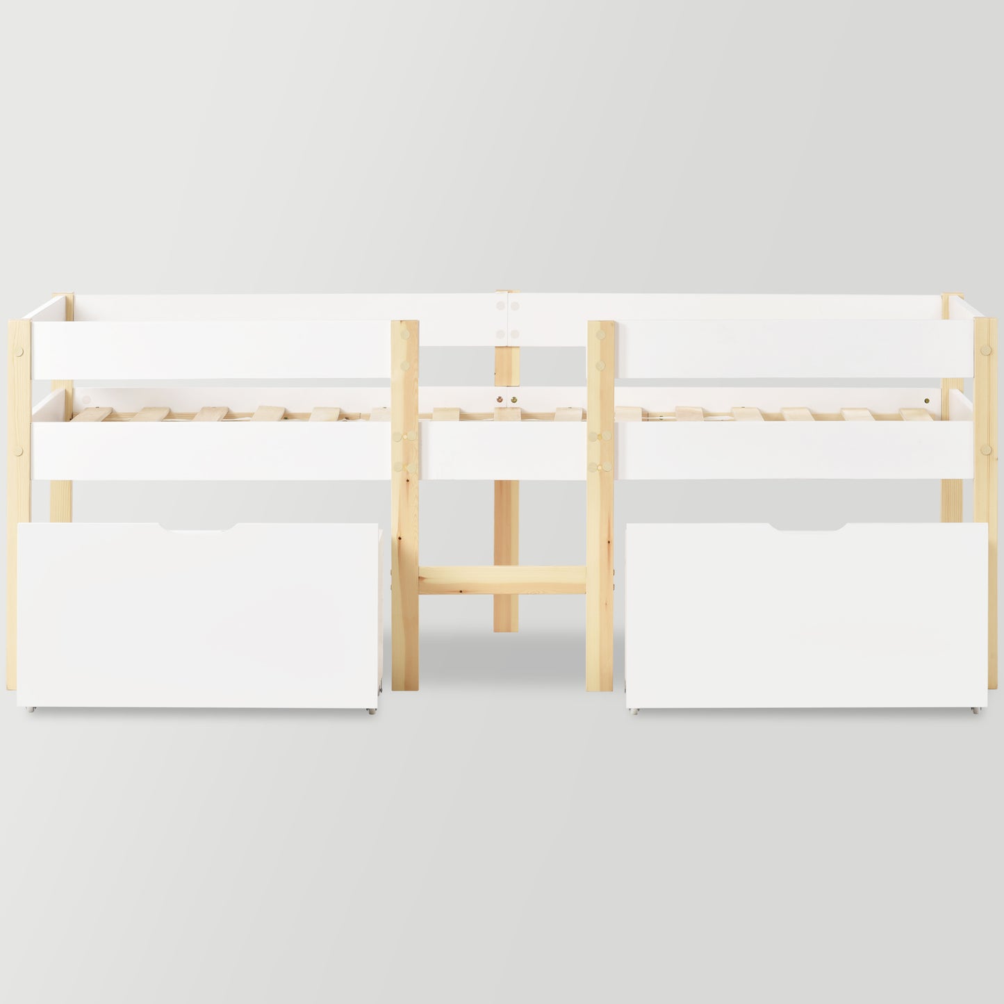 Säng barnsäng med låda och fallskydd, helt trä-90x190 cm White & Oak