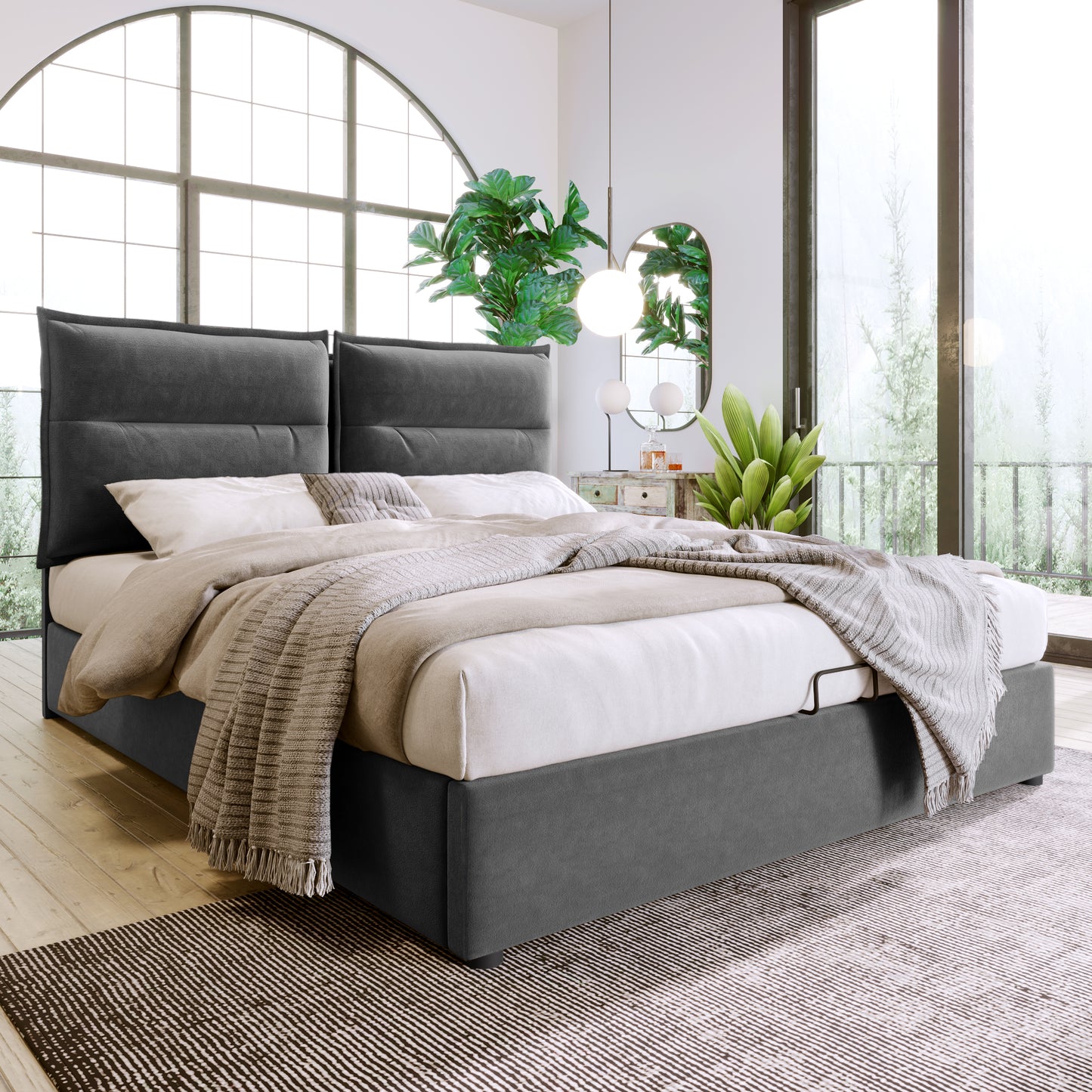 Säng dubbelsäng klädd säng 140x200 cm, grå (utan madrass)