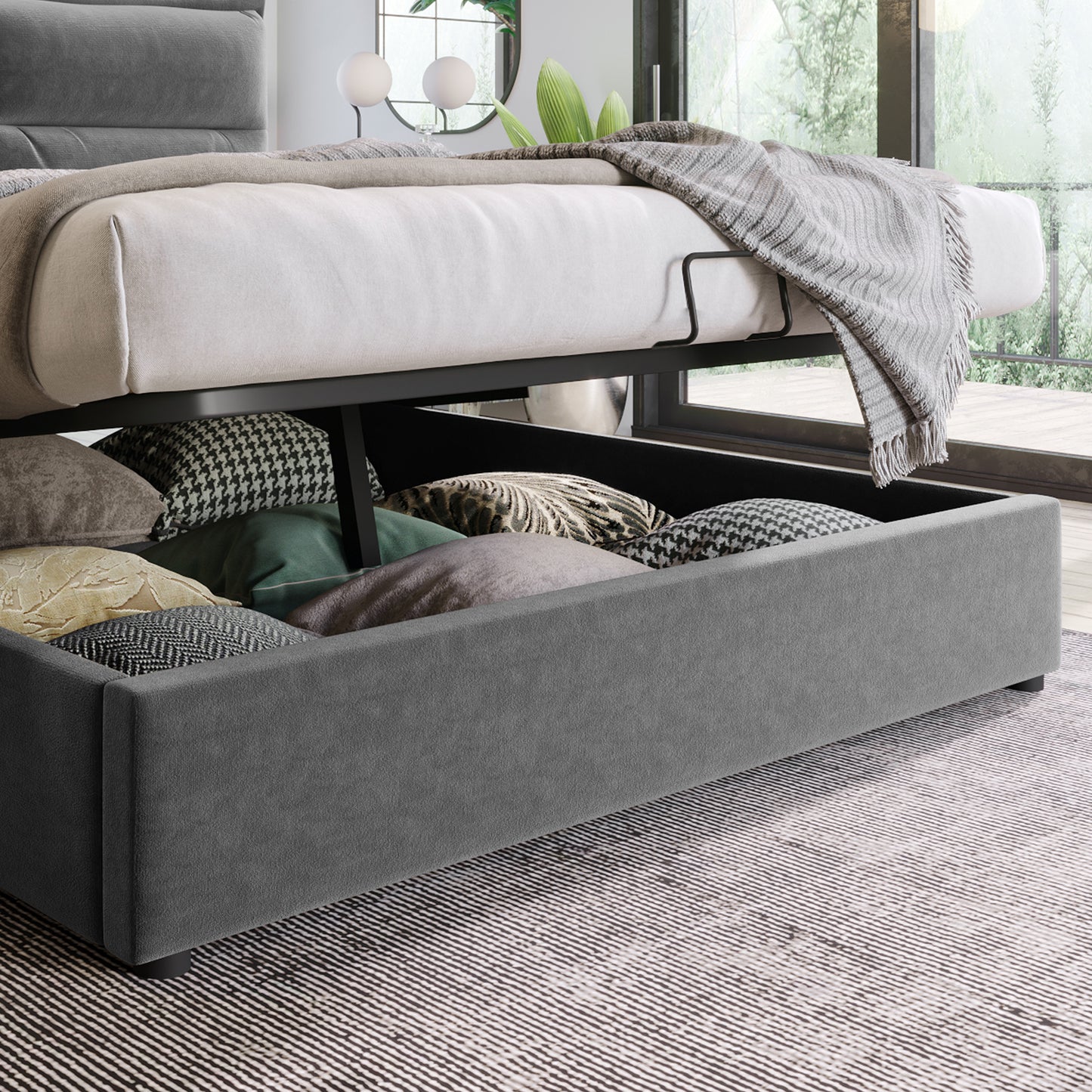 Säng ,140x200 cm, huvudgavel, säng med lamell ram  grå (utan madrass)