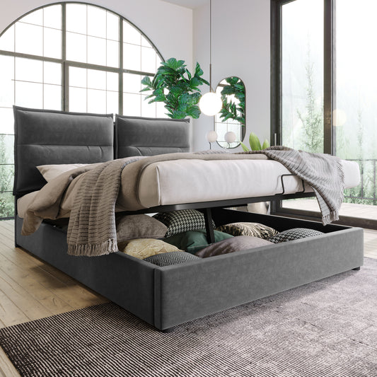 Säng dubbelsäng klädd säng 140x200 cm, grå (utan madrass)