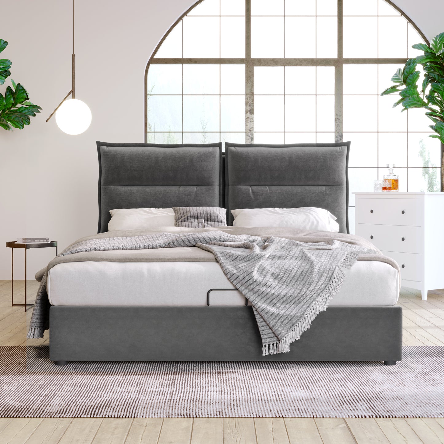 Säng dubbelsäng klädd säng 140x200 cm,   grå (med madrass)