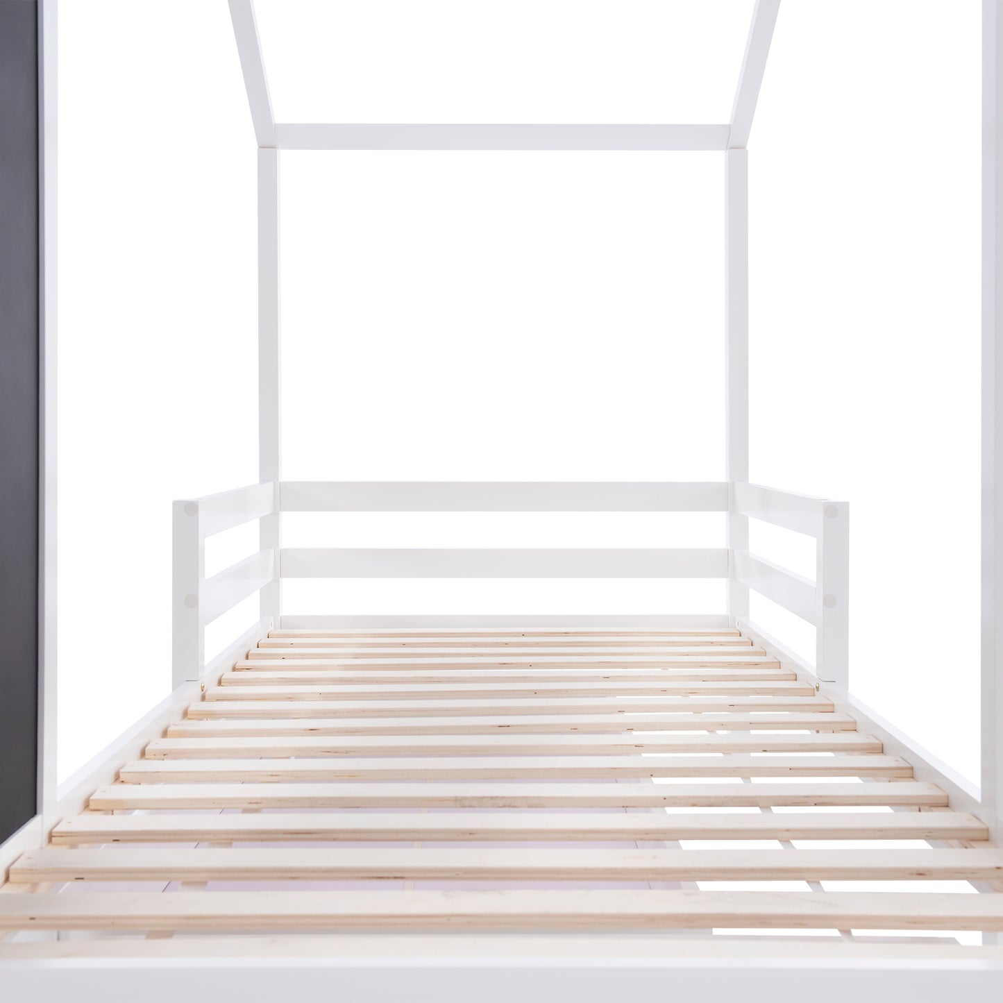 Barnsäng,Säng90 x 200 cm, träbädd med bord och 2 lådor, massivt trä med staket och lamell ram, vit (utan madrass)