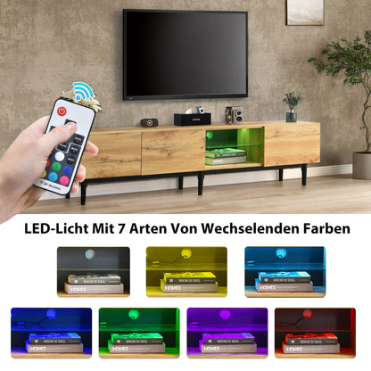 TV -skåp med träkorn, variabla LED -lampor, 175 (l) x 31 (w) x 41 (h) cm