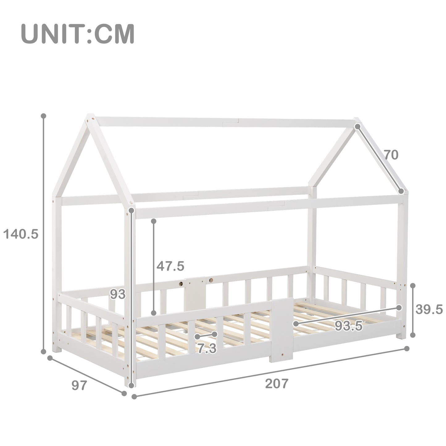 Barns säng hus säng 90 x 200 cm träbädd