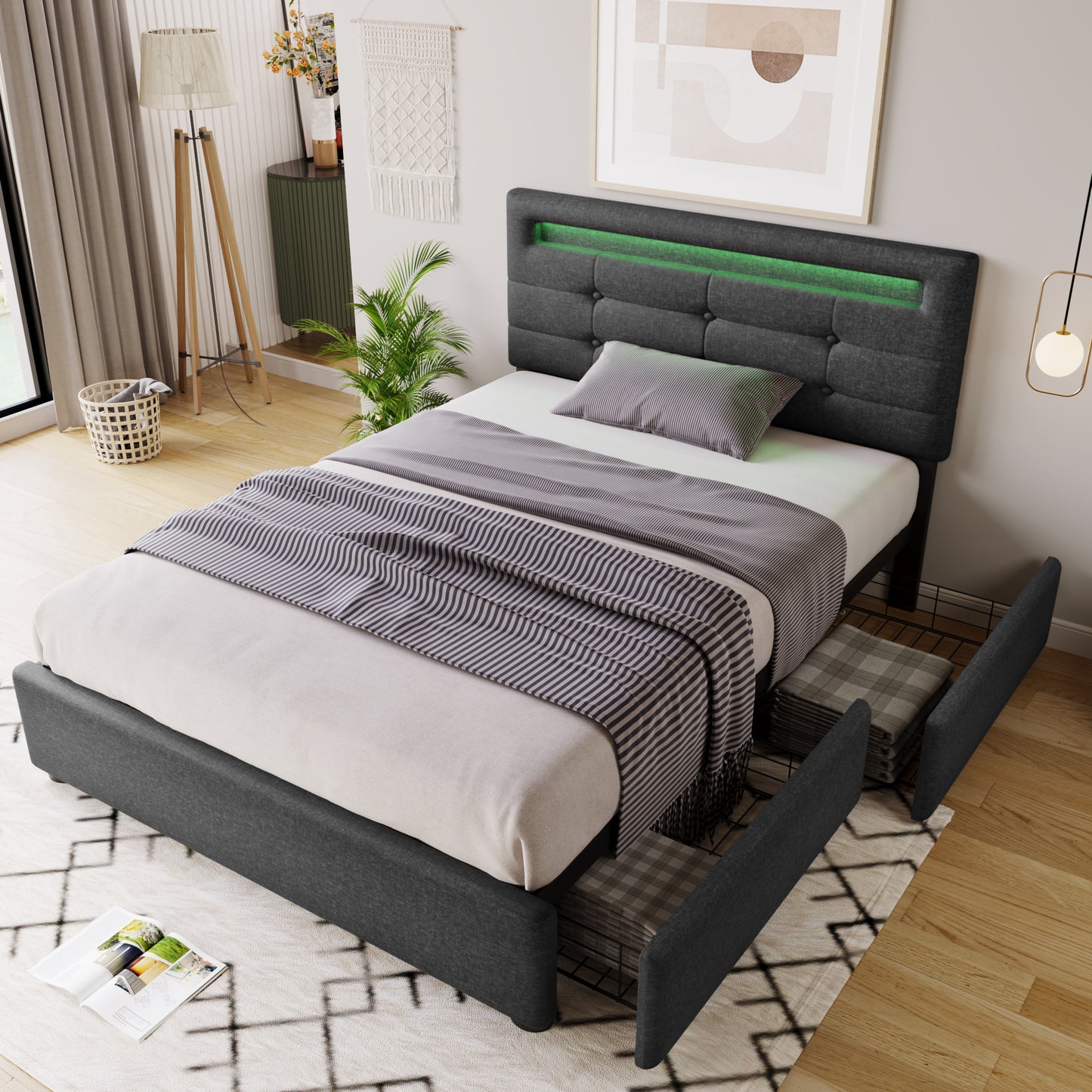 Säng enkelsäng klädd säng 90x200 cm, grå (utan madrass)