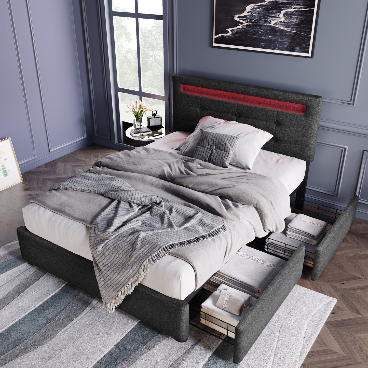 Säng enkelsäng klädd säng 90x200 cm, grå (utan madrass)