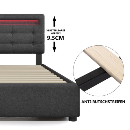 Säng inklusive madrass, dubbelsäng klädd säng 140x200 cm,  grå