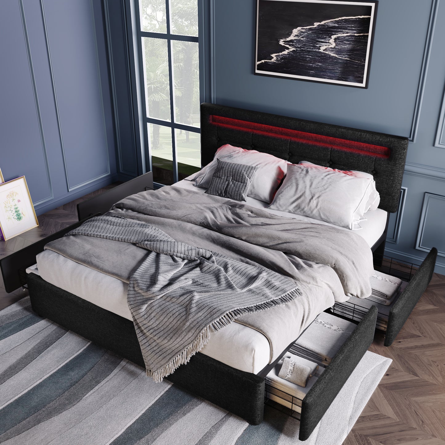 Säng dubbelsäng klädd säng 140x200 cm,  svart (utan madrass)