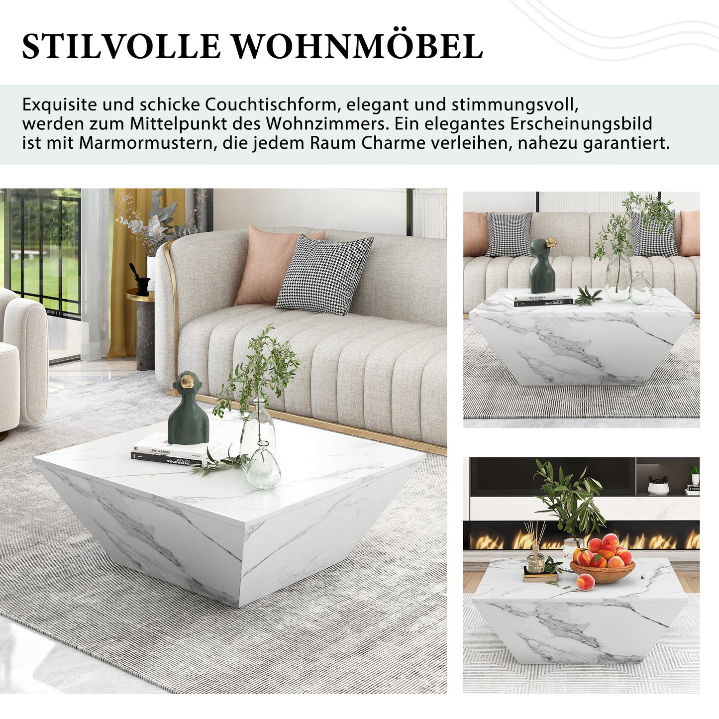 Bord,soffbord,   vit marmorturnering   vardagsrumsbord 70*70*37 cm