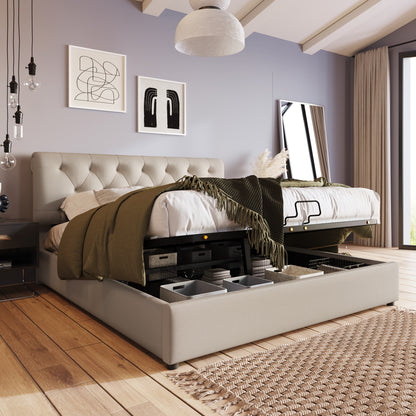 Säng ,140x200 cm, justerbar huvudgavel dubbelsäng, säng med lamell ram   naturligt, utan madrass