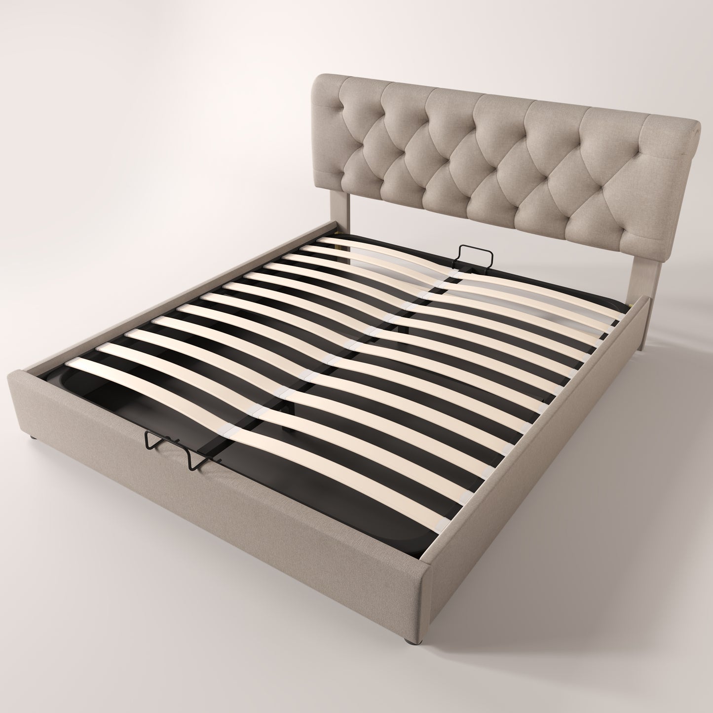 Säng ,140x200 cm, justerbar huvudgavel dubbelsäng, säng med lamell ram   naturligt, utan madrass