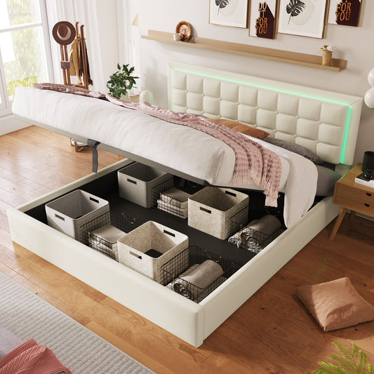 Säng ,160x200 cm, förvaringsutrymme sängfunktion sängöverdrag gjord av syntetiskt läder vitt