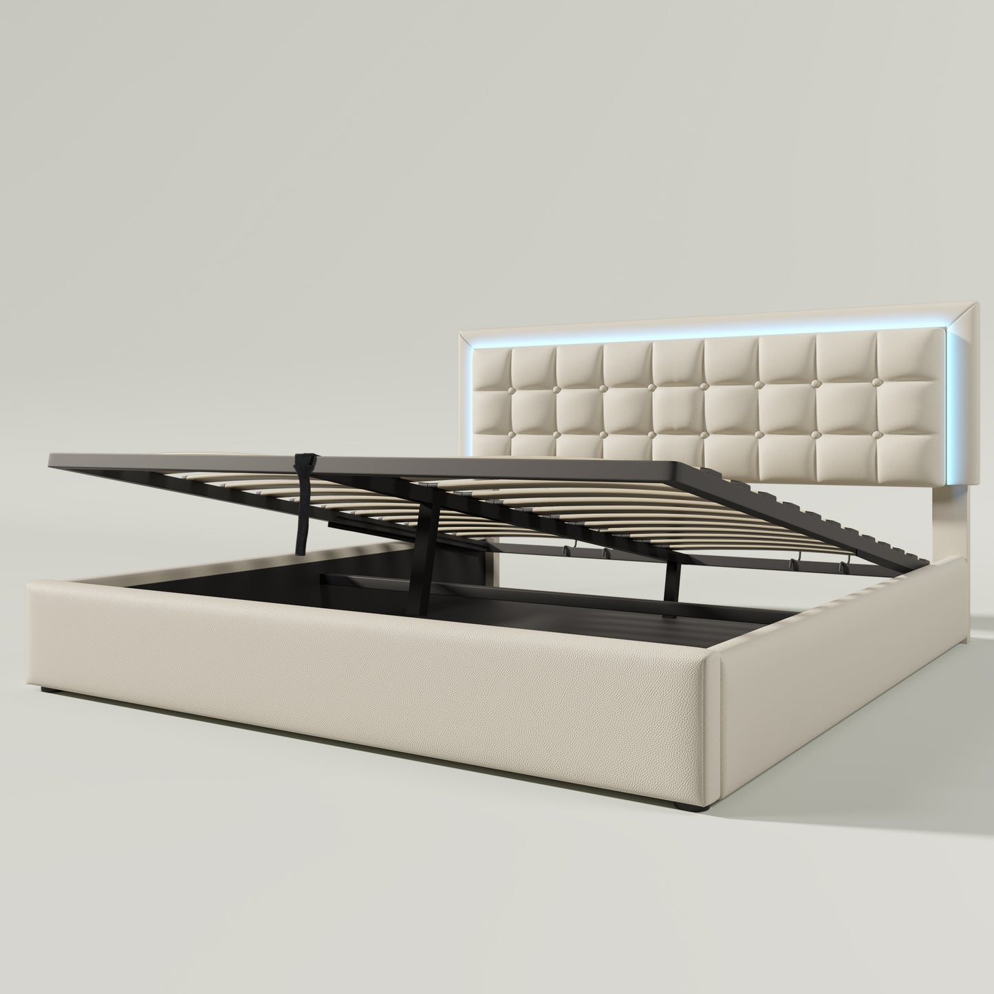 Säng,160x200 cm, förvaringsutrymme sängfunktionssängen gjord av syntetiskt lädervitt (med madrass)