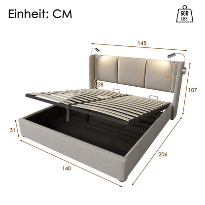 Säng dubbelsäng förvaring utrymme säng  140x200 med lamell ram (med madrass)