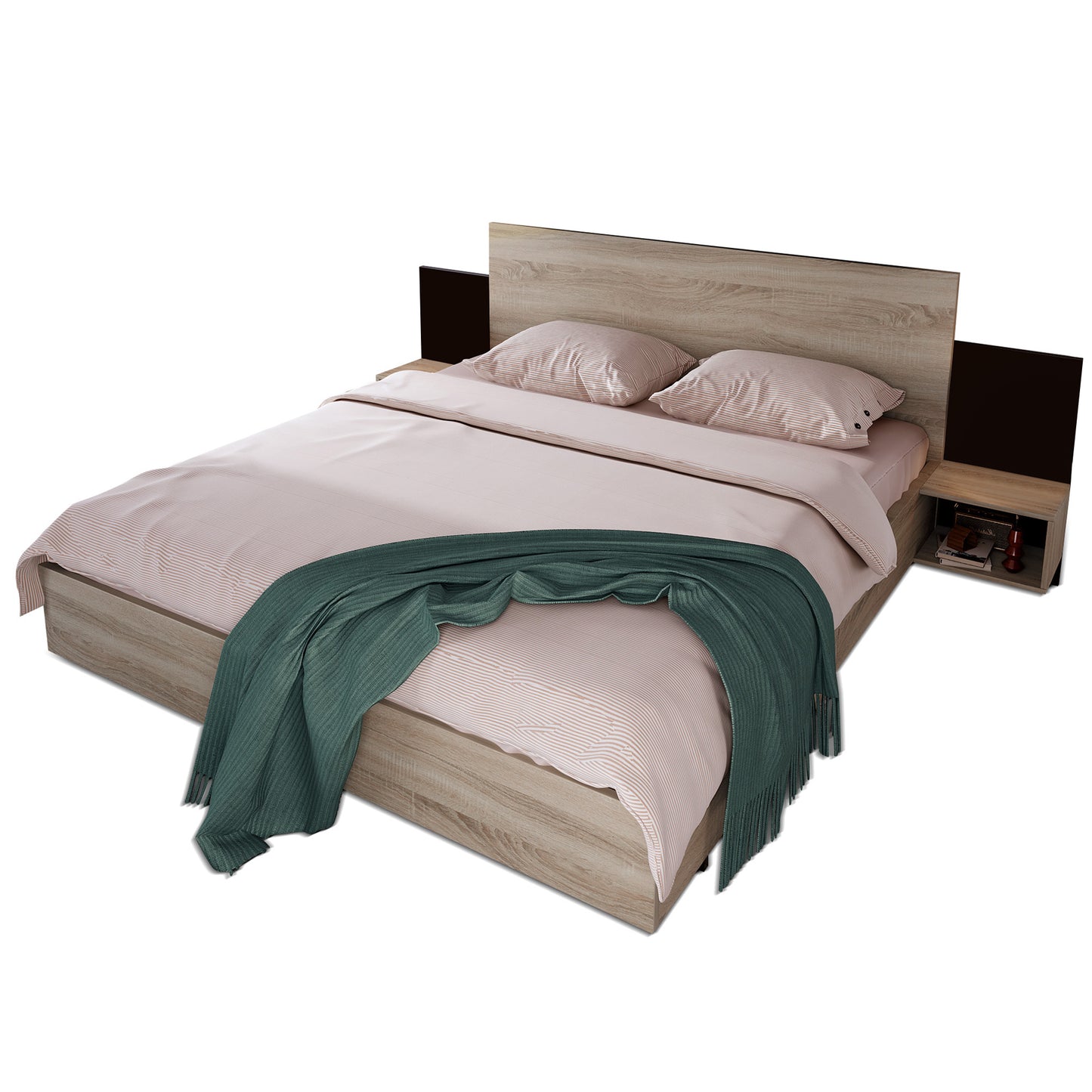 Dubbelsäng säng 160 x 200 cm med 2 nattdressing  inkl. 2 sängbord bord