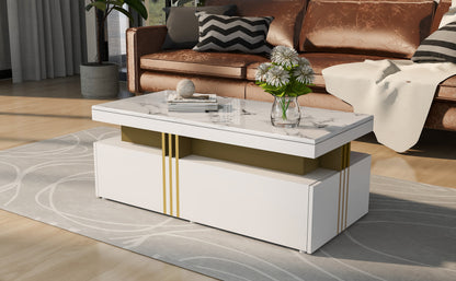 Soffbord med PVC -mönsterplatta och 2 trälådor,   100*50*40 cm
