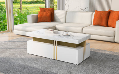 Soffbord med PVC -mönsterplatta och 2 trälådor,   100*50*40 cm