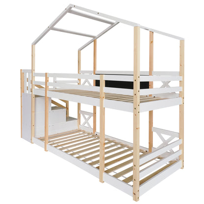Barnsäng säng  90 x 200 cm, loft säng för barn- 2x Slamated Frame Nature & White