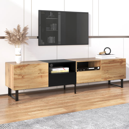 TV skåp ,Tv bord, med svart och träfärgat design-rymligt lagringsutrymme, robust konstruktion