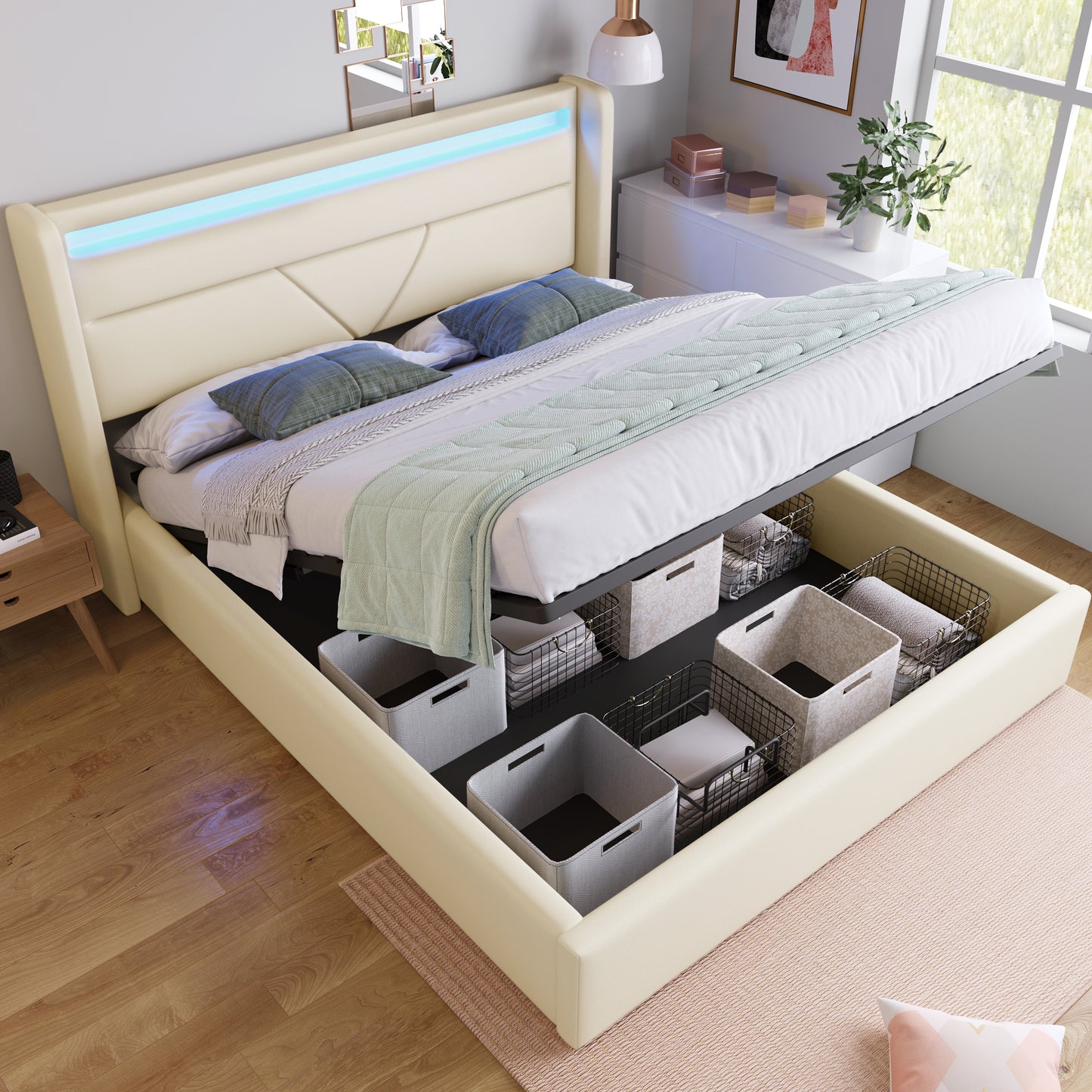 Säng ,140x200 cm, funktionssäng, vit (med fjärrkontroll)