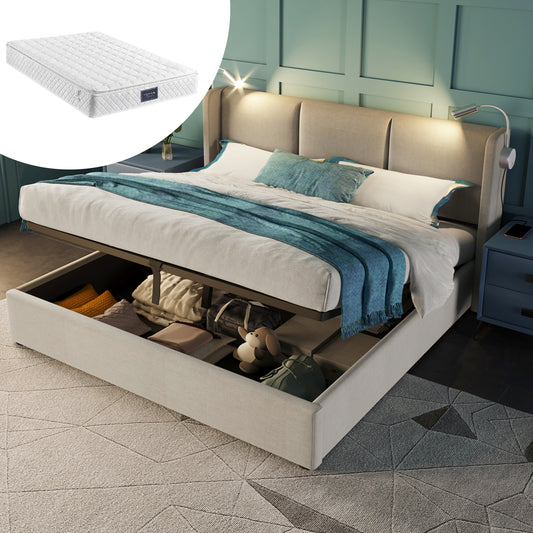 Säng dubbelsäng förvaring utrymme säng  140x200 med lamell ram (med madrass)