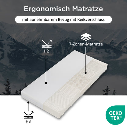 Säng,7 zoner Komfort skummadrass, 20 cm hög, H3 H2 -madrass 90x200 cm Ergonomisk kall skummadrass med handtag och tvättbar tvättbar klimatfiber.