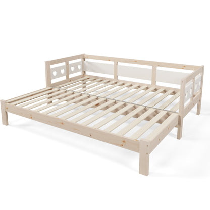 Säng,90*190 cm tallfast, med 2: a sovande och rullande rack hjärtform vit & naturlig