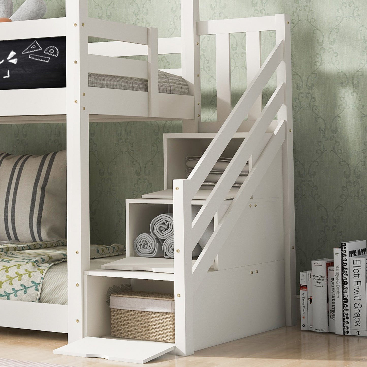 Barnsäng,Säng90 x 200 cm, loftbädd för barn inklusive tabell- 2x Slamated Framevit (utan madrass)