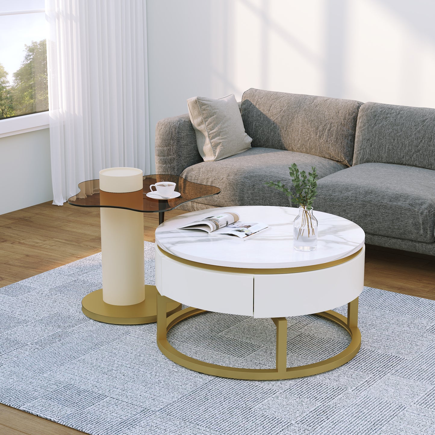 Soffa bord,bord Vit 2-delad bord 360 ° roterbar
