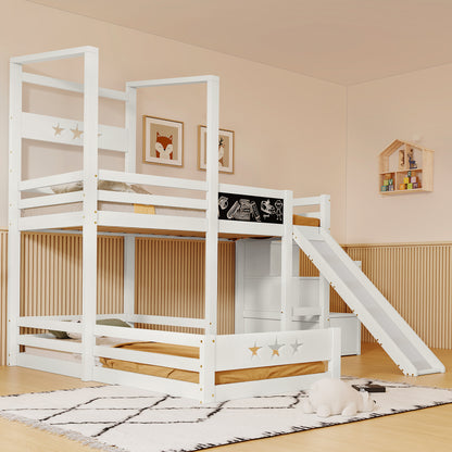Barns säng våningssäng med bord och glid,  loft säng för barn 2x lamell ramvit